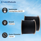 CableWholesale 1000ft Black 24-Strand Fiber Optic Cable Multimode 50/125 OM3  Corning ClearCurve  Plenum Rated  Indoor/Outdoor High-Speed 10G Networking
