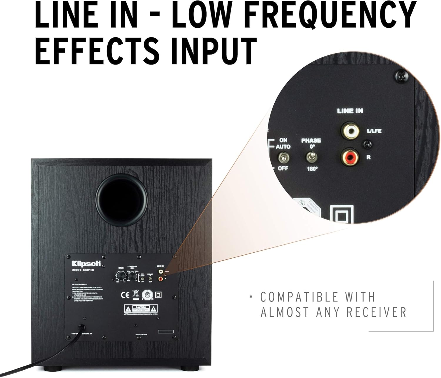 Klipsch Synergy Black Label Sub-100 10” Front-Firing Subwoofer with 150 Watts of continuous power  300 watts of Dynamic Power  and All-Digital Amplifier for Powerful Home Theater Bass