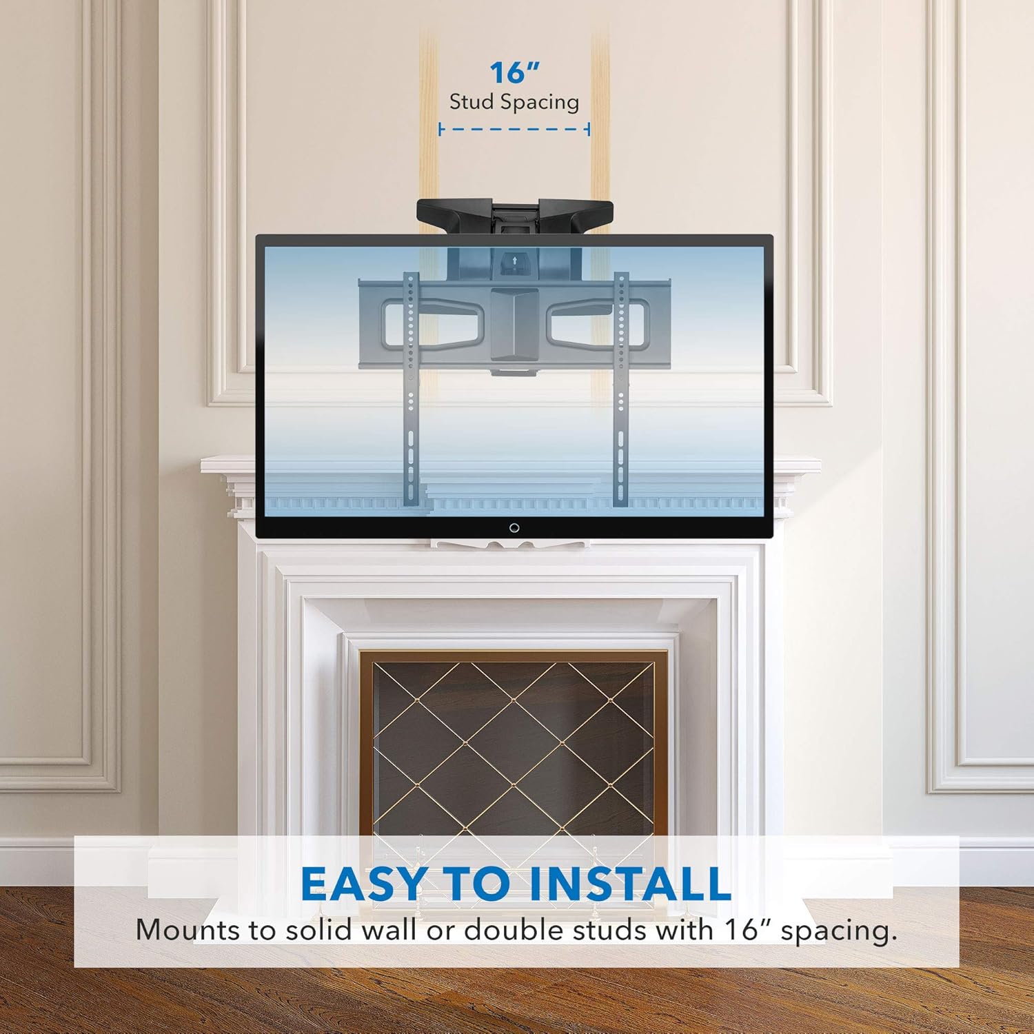 MOUNT-IT! Motorized Fireplace TV Wall Mount | Remote Control Electric Pull Down Mantel Mounting Bracket  Up to 77 Lbs Weight Capacity  Height Adjustable  Swivel  VESA 600x400 Compatible