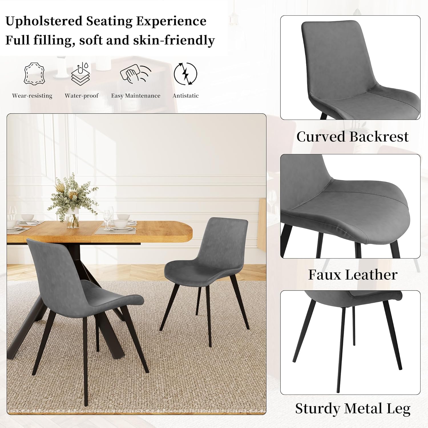 HIPIHOM Extendable Dining Table Set for 6 People, 47.2''-63'' MDF Kitchen Table with 6 Upholstered Chairs, Metal Legs for Dining Room, Kitchen, Apartment(Oak Table+6 Grey Chairs)