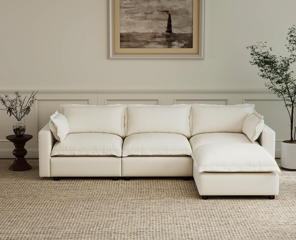 Kmax 97" Modular Sectional Sofa for Living Room, Modern Convertible L Shaped Sofa Couch Oversized Deep Seat Cloud Couch Sleeper with Ottoman, White
