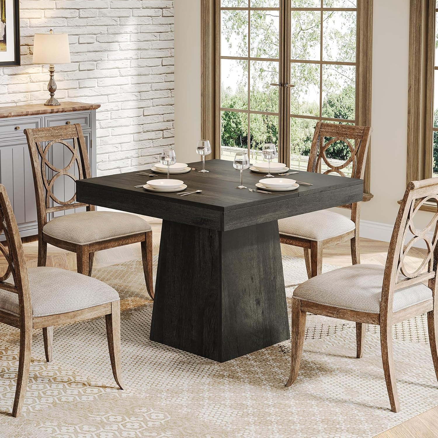 Tribesigns Square Dining Table for 4, 31.5-Inch Small Kitchen Table with Sturdy Pedestal Base, Farmhouse Dinner Table for Dining Room, Living Room, Kitchen (Gray)