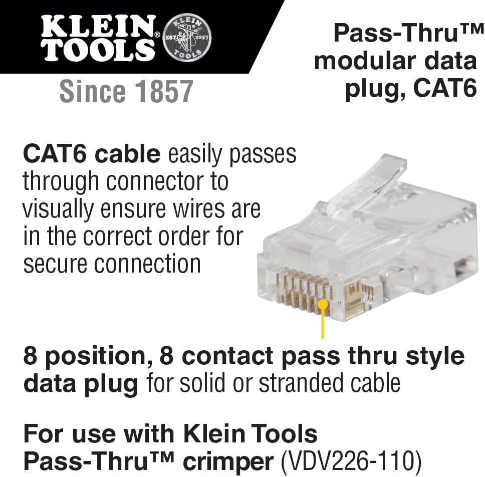 Klein Tools 80072 RJ45 Cable Tester Kit with LAN Scout Jr. 2, Coax Crimper / Stripper / Cutter Tool and 50-Pack Pass-Thru Modular Data Plugs