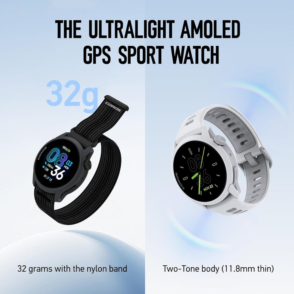 COROS PACE 4 Ultralight Sport GPS Watch  1.2" AMOLED Touchscreen 19 days of daily use  Voice Features  Advanced Training Tools  GPS  Heart Rate Monitor  Navigation  Run  Bike  and Ski - Black Silicone