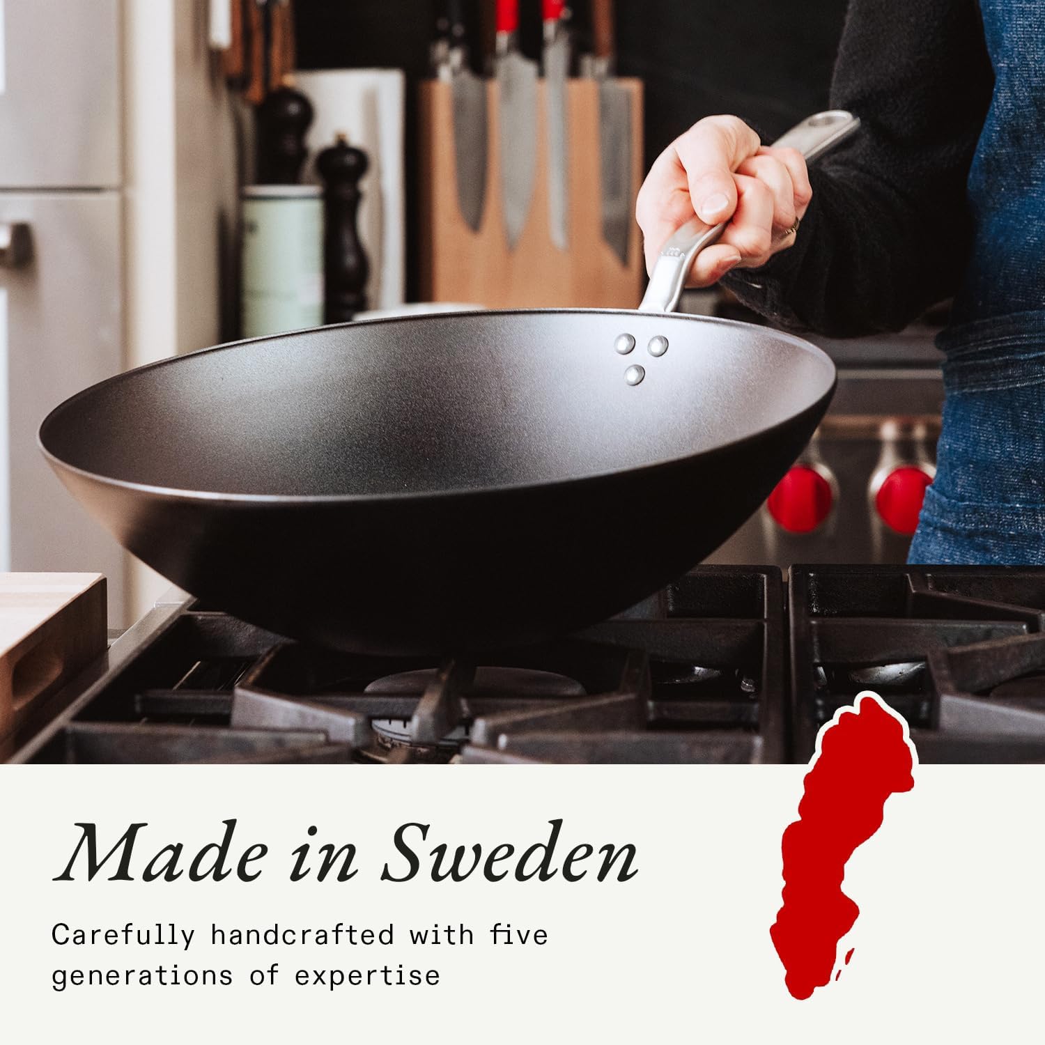 Made In Cookware | 13" Seasoned Carbon Steel Wok - (Like Cast Iron, but Better) | Professional Cookware | Crafted in Sweden | Induction Compatible