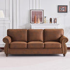 Mid-Century Vintage Sofa Couches with Rivet Design,3-Seater Sofa,Removable Sofa Cover Upholstered Cushions and Solid Wood Frame (Caramel, 3-Seater)