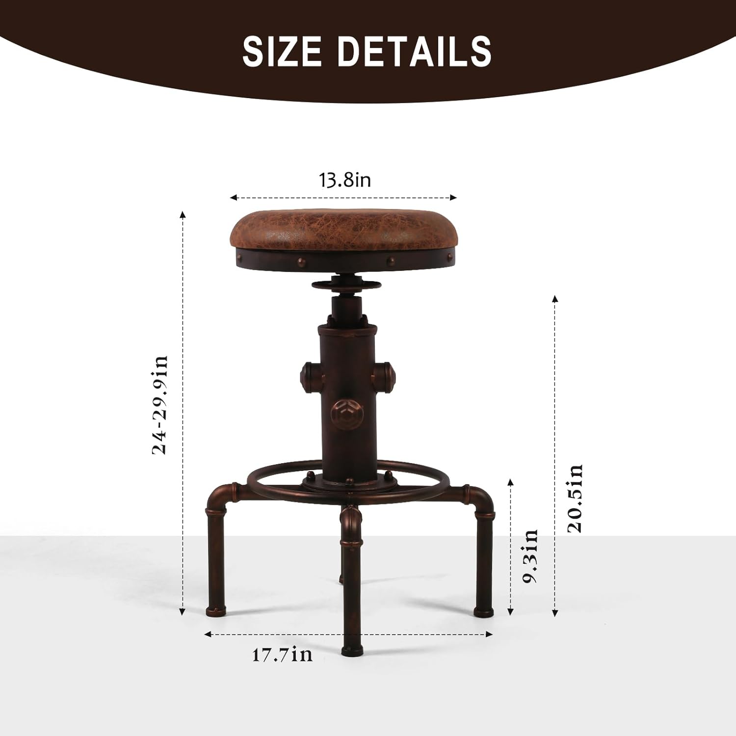 Topower 5 Piece Pub bar Set Industrial bar Table and PU Leather Seat Stools for 4, Height Adjustable Pub Table and stools Match bar Height and Counter Stool Red Bronze(1 Table + 4 Chairs)