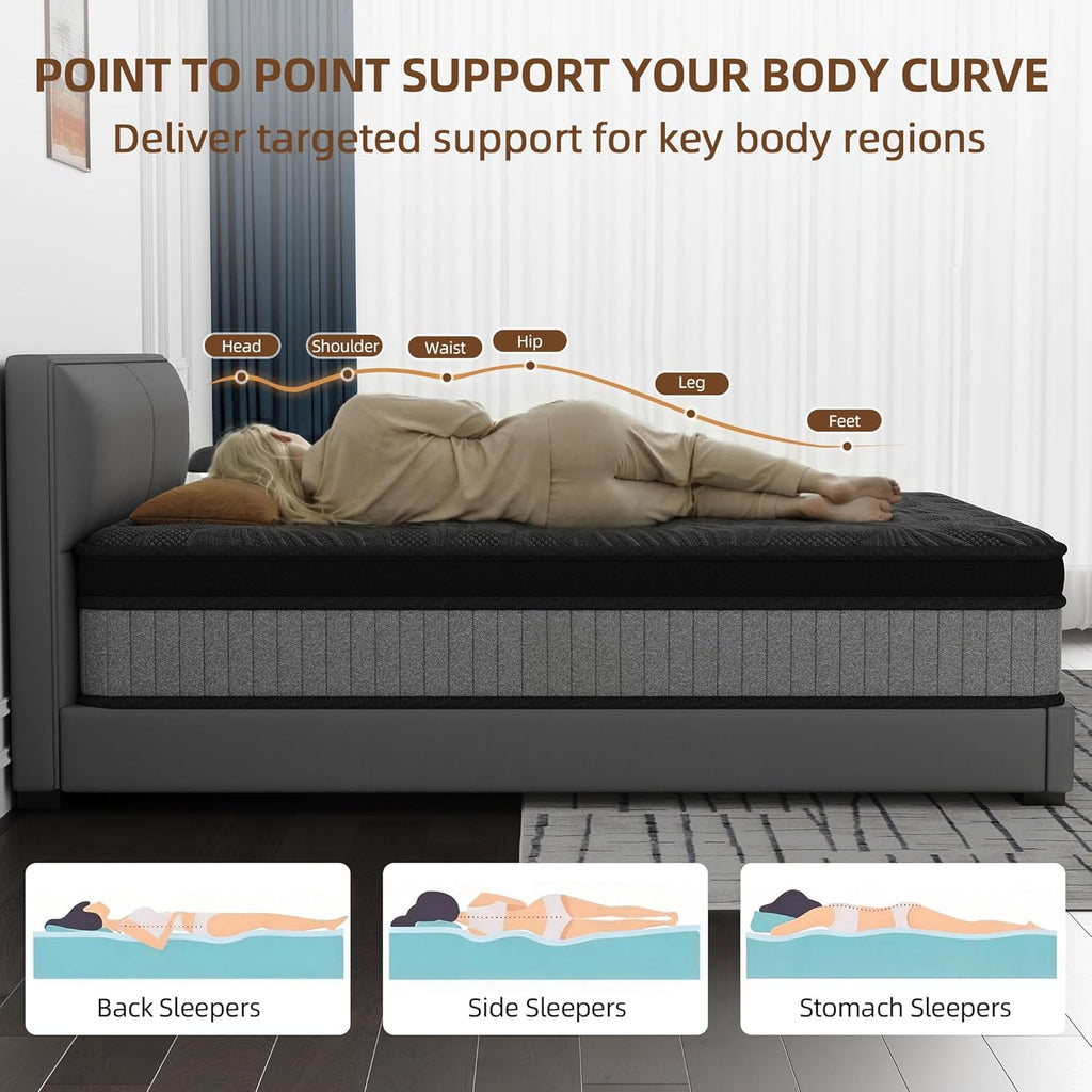 12 Inch Queen Luxury Hybrid Mattress - Gel Memory Foam & Pocket Springs for Cooling Comfort & Motion Isolation, CertiPUR-US Certified, in a Box