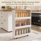 IRONCK Kitchen Island on Wheels with Storage, 71in Mobile Kitchen Cart with 3 Shelves and Drawers, Rolling Island with 360°Rotating Tabletop and Spice Rack, White