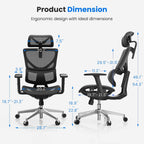 OdinLake L1 Ergo Upgrade 518 Black Ergonomic Mesh Office Chair – Big & Tall 350lbs, Dynamic Lumbar Support, Adjustable Height, Seat Depth, Headrest, Armrests, BIFMA Certified Desk Chair