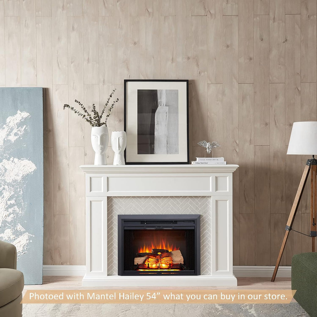 LegendFlame® Damon 28" W Electric Fireplace Insert with Glass Door and Mesh Screen (EF262B), Fireplace Heater 750/1500W, Fire Crackling Sound, Remote Control.