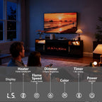 Fireplace TV Stand with 36'' Electric Fireplace, 70'' TV Media Entertainment Center with Fireplace Up to 80 inch,Modern LED TV Console for Living Room (Black with Black Fireplace)