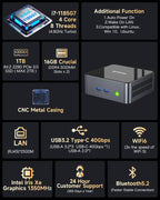 GMKtec Mini PC with Intel Core i7-1185G7 Processor (Up to 4.8 GHz) 16GB DDR4 1TB SSD NIC i226V RJ45 2.5G Iris Xe Graphics USB4.0 Desktop Mini Computers WiFi 6  BT 5.2/ DP  HDMI M2