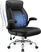 Office Chair, Big and Tall Ergonomic Desk Chair, Executive Leather Computer Chair with Adjustable Lumbar Support, Comfy Gaming Chair with Flip Up Arms, Swivel PC Chair with Rocking Function, Black