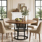 Garvee Round Dinning Table for 4-6 - 47" Circle Dinner Table with Storage Shelf & Sturdy Metal Frame, Modern Breakfast Tea Tray for Kitchen, Living Room, Apartment, Office, Brown