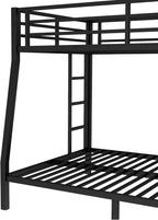 Bellemave Metal Full XL Over Queen Bunk Bed, Heavy-Duty Bunkbed Frame with Guardrails & 2 Ladders, Noise-Free, 9.8" Under-Bed Storage Full Over Queen bunk Bed, No Box Spring Needed, Black