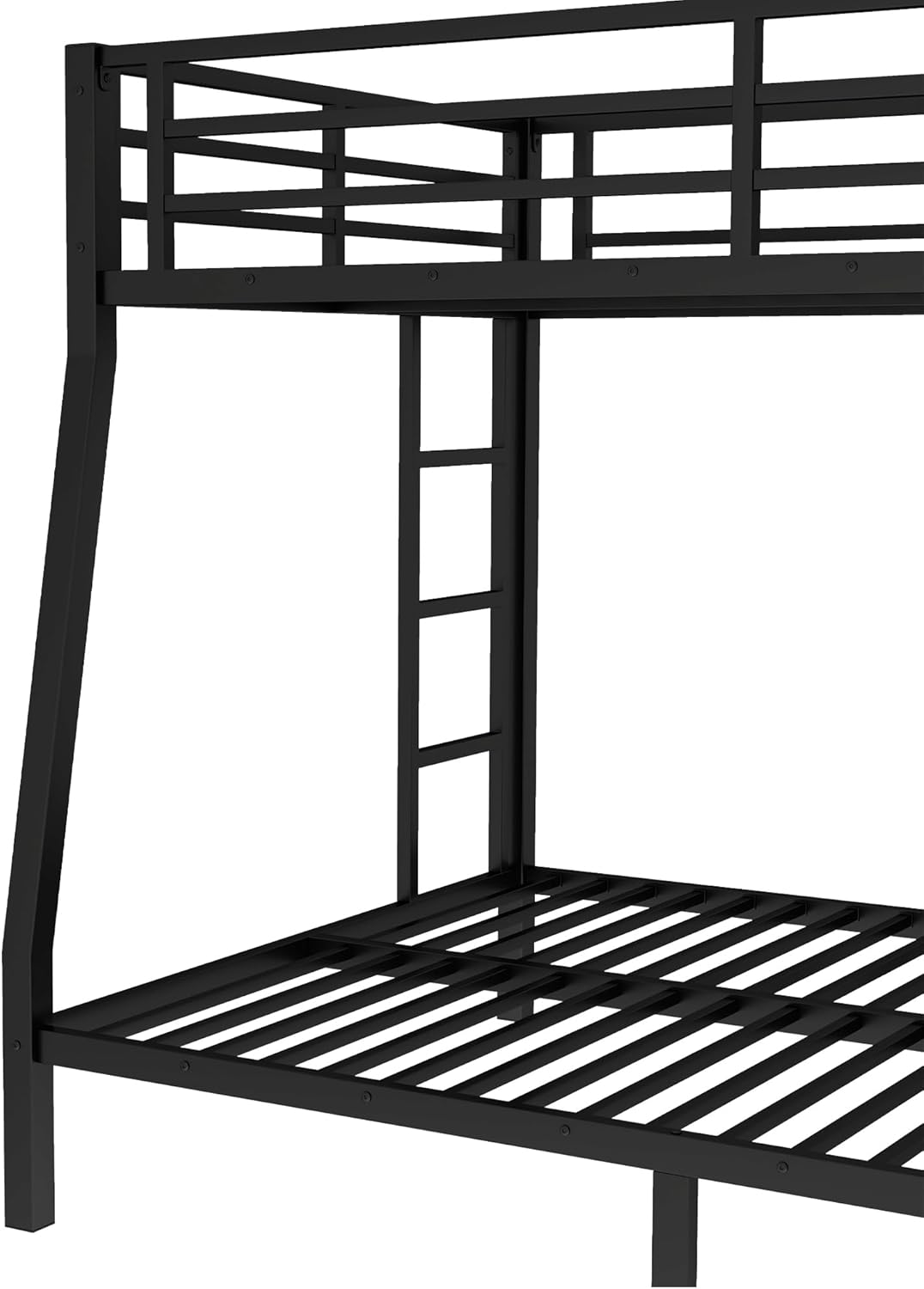 Bellemave Metal Full XL Over Queen Bunk Bed, Heavy-Duty Bunkbed Frame with Guardrails & 2 Ladders, Noise-Free, 9.8" Under-Bed Storage Full Over Queen bunk Bed, No Box Spring Needed, Black