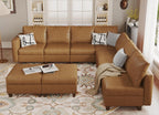 EASE MOOSE Modular Sectional Couch with Storage, Faux Leather Sectional Modular Sofa Sectional Sofa for Living Room .Brown