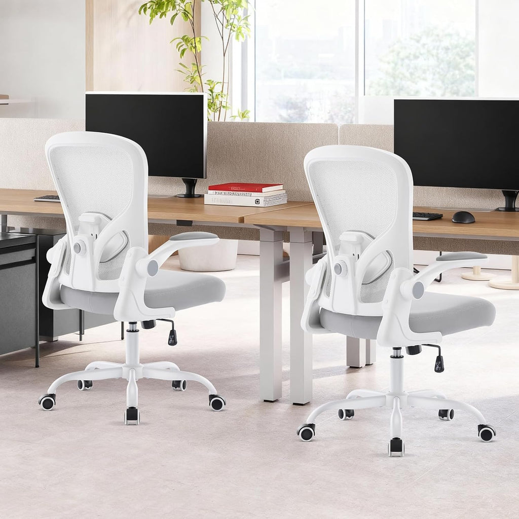 Ergonomic Office Chair, Computer Desk Chair with Adjustable Lumbar Support and Flip-up Armrests, Rocking Function, Comfy Mesh Office Desk Chair for Home Office, Grey