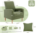 COLAMY Mid-Century Modern Upholstered Accent Chair with Back Pillow & Solid Wood Legs, Fabric Cozy Armchair for Living Room, Bedroom, Reading Nook, Apartment & Small Spaces, Green