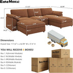EASE MOOSE Brown Sectional Modular Sofa,Comfty U Shape Sectional FSC Certified Modern Deep Seat Couch,Brown Modular Cloud Couch,Removable and Washable