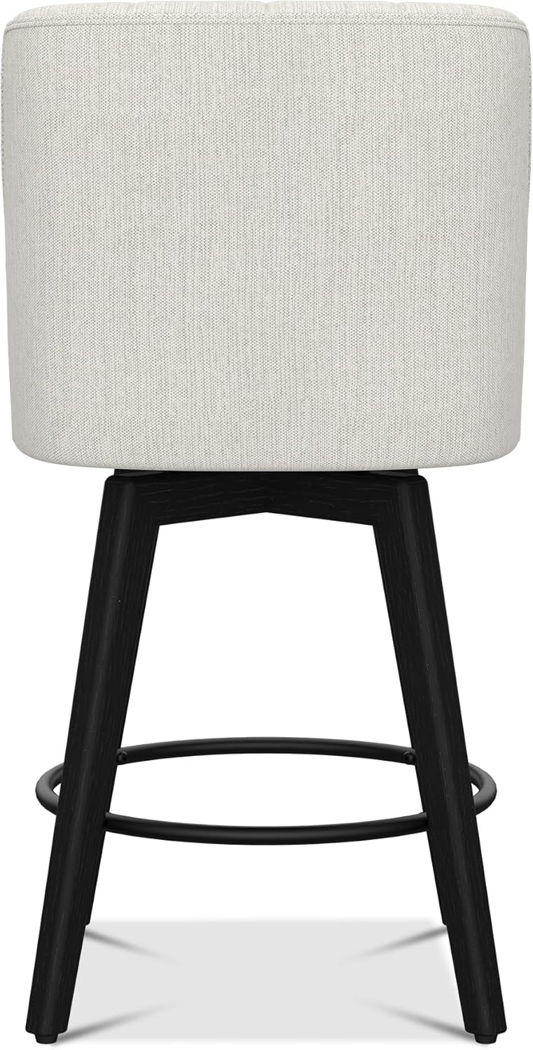 Counter Height Bar Stools Set of 2, Modern Swivel Barstools with Back and Wood Legs, Linen Fabric Upholstered Counter Height Stools, 26" H Kitchen Island Stools, Home Bar, Pub, Ivory