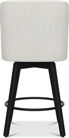 Counter Height Bar Stools Set of 2, Modern Swivel Barstools with Back and Wood Legs, Linen Fabric Upholstered Counter Height Stools, 26" H Kitchen Island Stools, Home Bar, Pub, Ivory