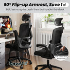 Fizzin Office Chair, Ergonomic Office Chair with High Back Mesh and Adjustable Lumbar Support, Home Mesh Office Desk Chairs with Wheels, Comfortable Gaming Chair for Long Hours (Deep Black)