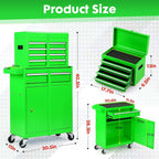 Dawmilon 5-Drawer Rolling Tool Chest, Detachable Top Tool Box, Lockable Metal Tool Cabinet with Wheels, Adjustable Shelf and Liner for Garage Workshop Storage, Green