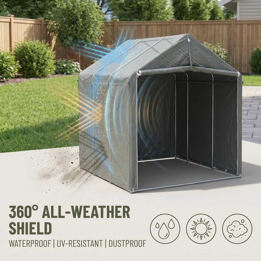 Bike Storage Shed Tent,8 * 6 * 6.2ft Outdoor Storage Shed, Carport, Canopy Shelter with 160g PE Fabric Coated with Silver Waterproof,Bike Covers Shelter for Bicycles,Garden Tools,Various Tools