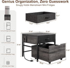 Mini Fridge Stand Cabinet Table Station With Storage Drawers For Dorm Refrigerator To Sit On, Heavy Duty Small Cart With Wheels, Grey Office Beverage Shelf and Power Outlet, Sturdy Bedroom Nightstand
