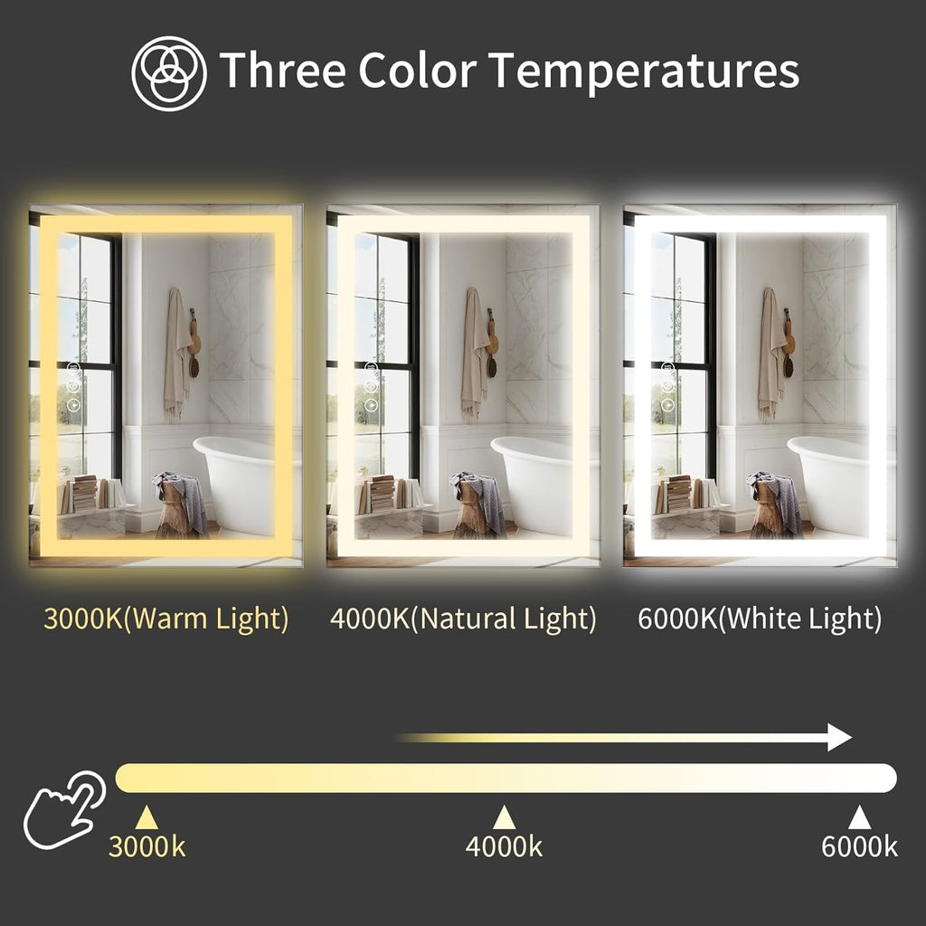 Koonmi 60"x36" LED Mirror for Bathroom, 90CRI Anti-Fog Vanity Mirror with Front and Backlight, Shatter-Proof Wall Mirror with Light, Easy Install Lighted Mirror for Modern Bathroom (IP65)