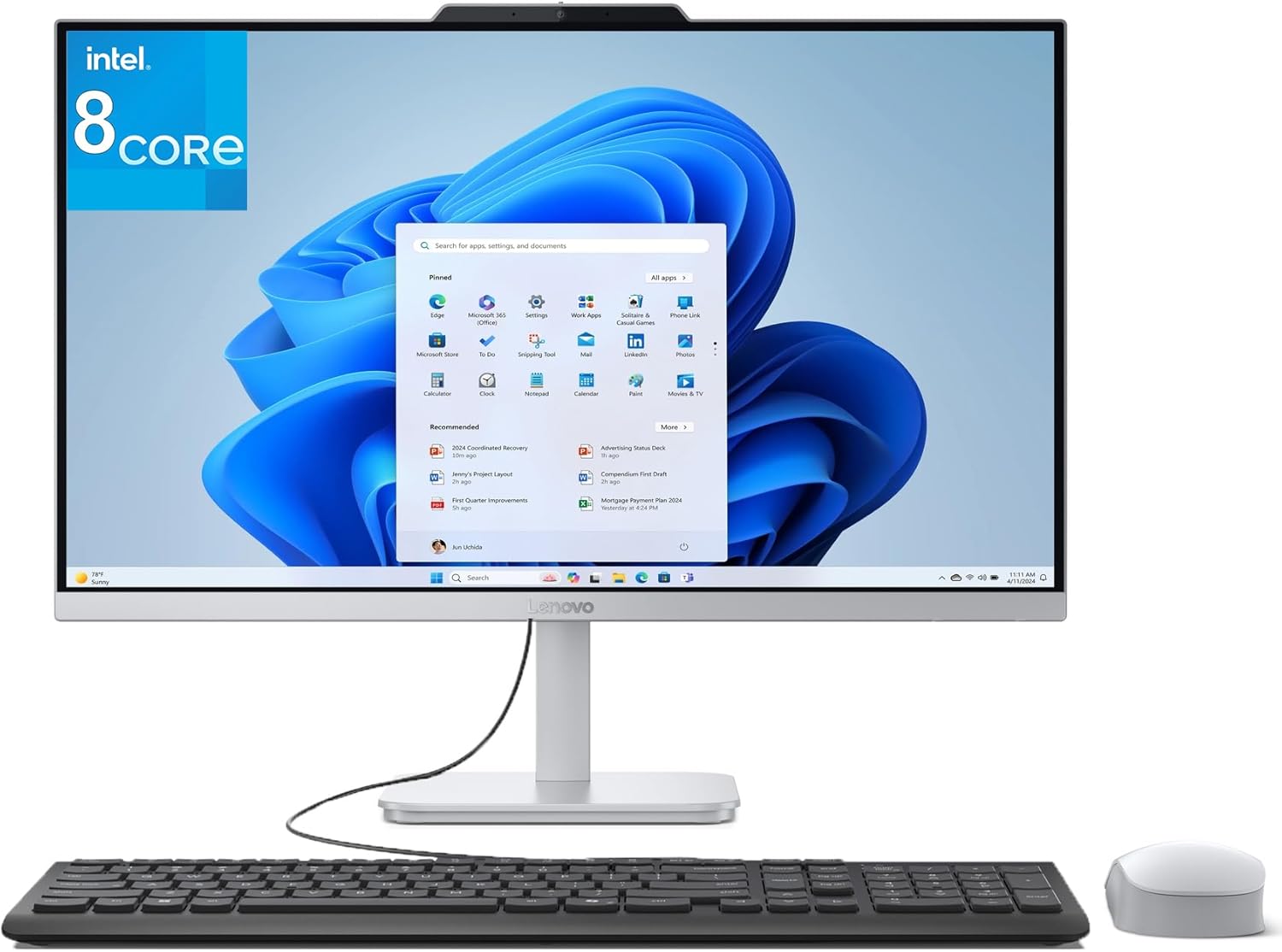 Lenovo 24 IdeaCentre All-in-One 1080P Desktop Computer  Intel 8-Core i3-N305 Processor  16GB DDR4 RAM  1TB PCIe SSD  23.8" AIO for Home  Lifetime Office 365 for Web  WiFi 6  Bluetooth  Win 11  White