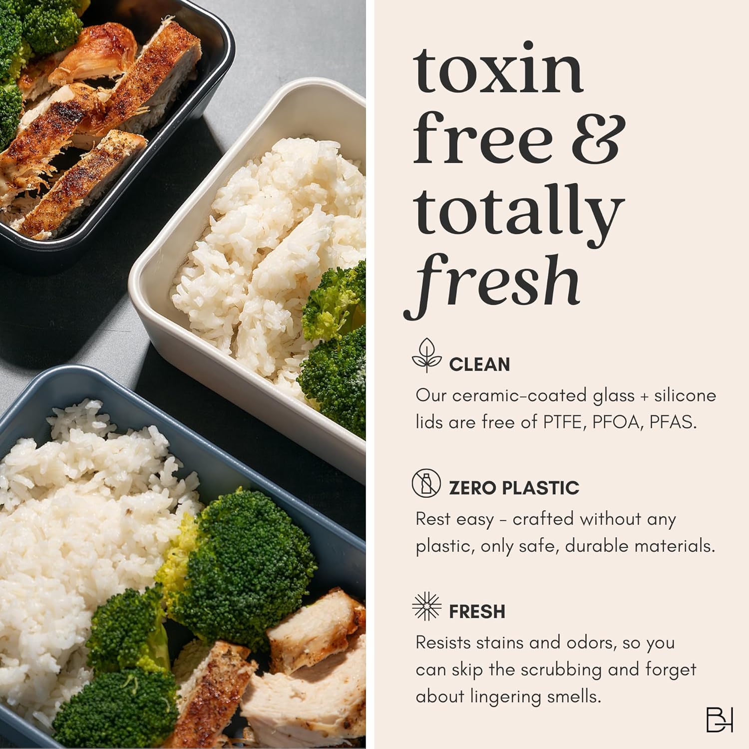 Ceramic Coated Glass Food Storage Containers | No PTFE, PFOA, PFAS, and BPA | Reusable Non Toxic Meal Prep Containers with Glass Lids | Easy To Store | 10 Piece Set Dusk