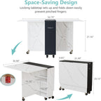 Space Saving Folding Dining Table with Drawer,3-Tier Wine Cooler Storage and 2-Layer Metal Storage Rack-Extendable Drop Leaf Farmhouse Wood Kitchen Dining Room Tables Set for 4 (White)