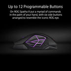 ASUS ROG Spatha X Wireless Gaming Mouse – MMO/MOBA Design, 12 Programmable Buttons, Right-Handed, 168g, Dual-Mode (Wired/2.4GHz), 19K DPI, up to 67Hr Battery, Magnetic Charging Dock, PC/Mac Support