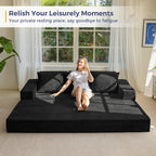 MAXYOYO Convertible Sofa Bed, 80" Oversized Boneless Loveseat Couch 4 in 1 Foldable Floor Sofa Couch in A Box with 2 Cup Holders, Folding Sleeper Chair for Living Room, No Assembly Required, Black
