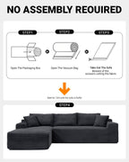 108 Inch Cloud Sectional Couch,Modern Modular Sectional Sofa with Deep Seat,Corduroy Boneless Couches with L-Shape Chaise for Living Room,No Assembly Required (Black, Left Facing Chaise)
