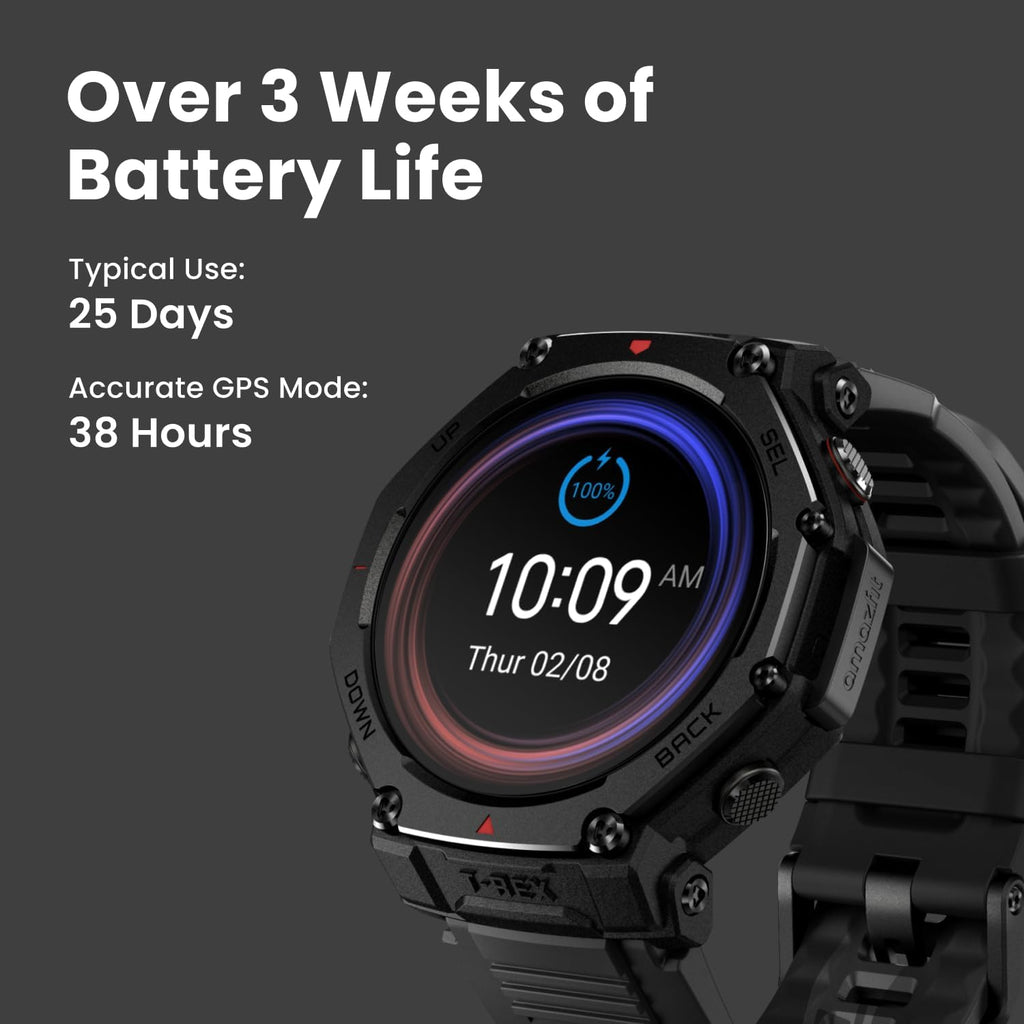 Amazfit T-Rex 3 Pro Outdoor Smart Watch 48mm Sapphire AMOLED Display  Ti Bezel  Dual Band GPS  Offline Maps  25 Days Battery  Built-in Flashlight  10 ATM  180+ Sports Mode for Android & iPhone  Black