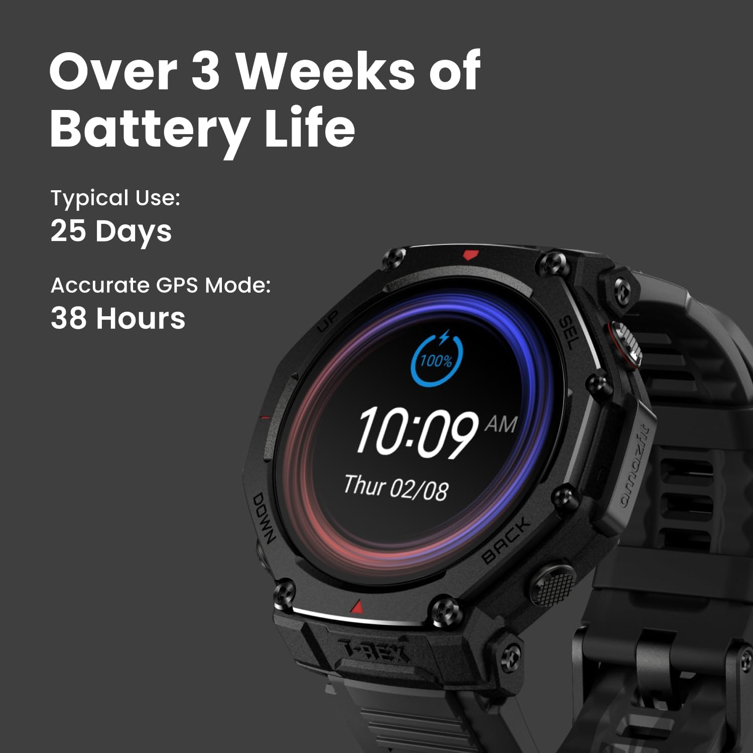 Amazfit T-Rex 3 Pro Outdoor Smart Watch 48mm Sapphire AMOLED Display  Ti Bezel  Dual Band GPS  Offline Maps  25 Days Battery  Built-in Flashlight  10 ATM  180+ Sports Mode for Android & iPhone  Black