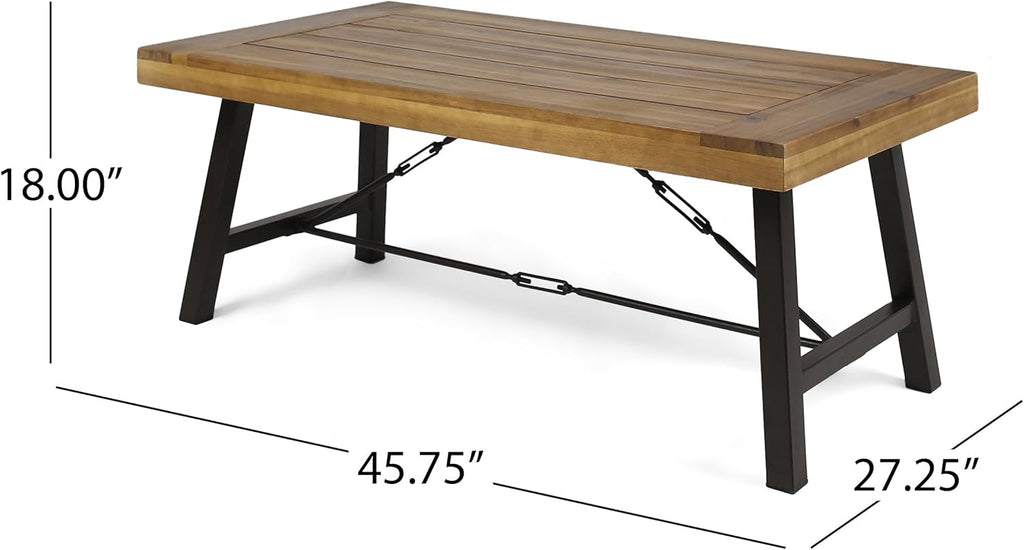 Christopher Knight Home Catriona Outdoor Acacia Wood Coffee Table, Teak Finish / Rustic Metal Brown and Black