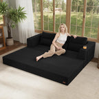 COMAX Futon Sofa Bed Queen, 79" Convertible Sofa Bed Couches for Living Room, 4 in 1 Folding Boneless Sleeper Corduroy Couch Loveseat Foam In a Box, Comfy Foldable Lounge Fold Out Floor Mattress Black
