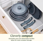 Cuisinart 13-Pc, ClickSmart Nonstick Detachable Handle Ceramic Cookware, Pots and Pans Set, Stackable Space-Saving Design, Compatible with All Stovetops, Induction & Oven Safe, PURELYCERAMIC