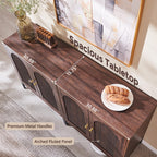 Modern TV Stands for 75 Inch TVs, 61.75‬"W Wood Entertainment Center w/Adjustable Shelves, Mid Century Modern TV Stand w/Arched Fluted Doors, Media Console Cabinet for Living Room, Brown