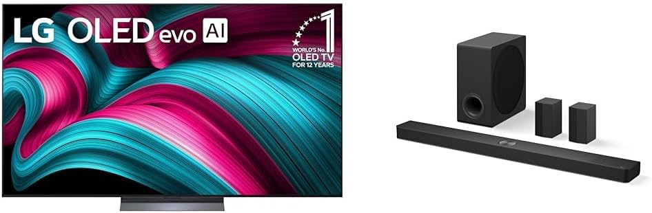 LG 77" OLED evo C5 Series 4K Smart TV Bundle with S90TR 7.1.3-Channel OLED evo TV Matching Home Theater Soundbar with Rear Surround Speakers and Wireless Subwoofer  Wow Orchestra  Dolby Atmos