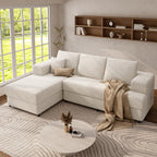 106" Cloud Modular Sectional Sofa with Chaise Lounge, No Assembly L Shaped Couch with Iron Frame, Modern Fluffy Corduroy Couches for Living Room, Bedroom, Office, Left Facing Chaise, White