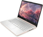 HP 14" Business Laptop Computer with Microsoft Office 365  4-Core Intel Processor  128GB UFS + 1TB Cloud Storage  8GB RAM  Windows 11  SageNova Earphones  Pale Rose Gold