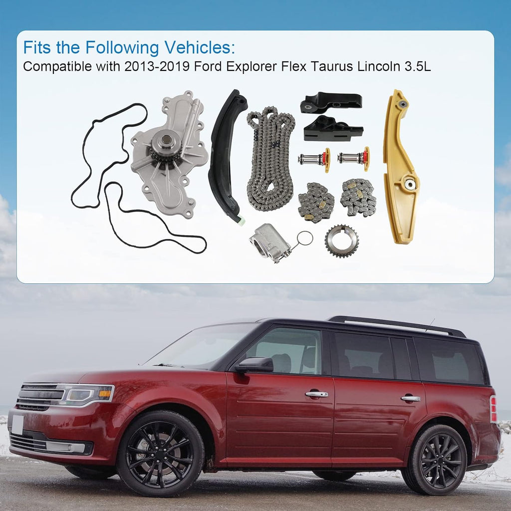 DICMIC Timing Chain Kit + Water Pump Compatible with 2013-2019 Ford Explorer Flex Taurus Lincoln 3.5L
