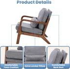 DUMOS Mid Century Accent Chair, Modern Living Room Chair with Arms and Waist Cushion, Reading Chairs for Adults, Lounge Chair for Bedroom, Solid Wooden Frame,Classic Grey