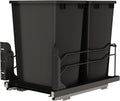 Rev-A-Shelf Steel Double Pullout Waste Container with Soft-Close, 35 Quart, Black - Sliding Garbage Bin System with Dual Trash Can for 18" Home Kitchen Base Cabinet, 53WC-1835SCDM-218